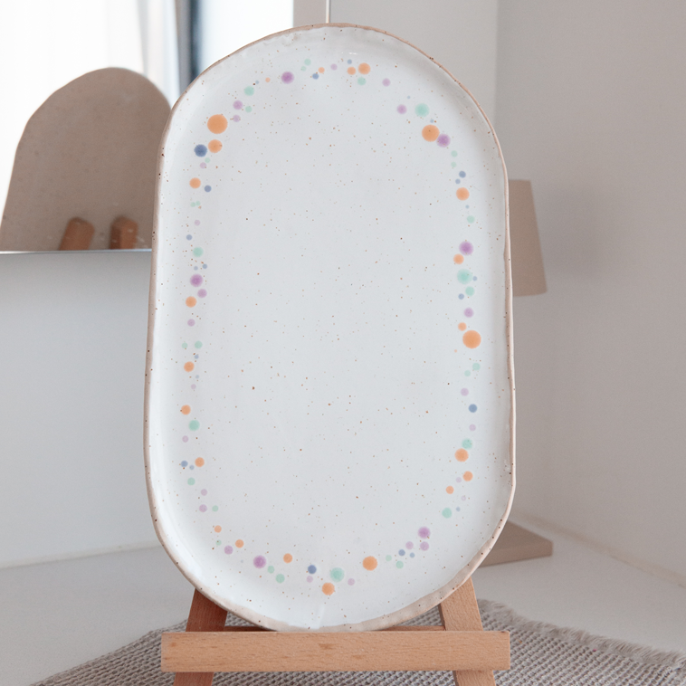 VORBESTELLUNG - Servierplatte groß oval - Happy Dots